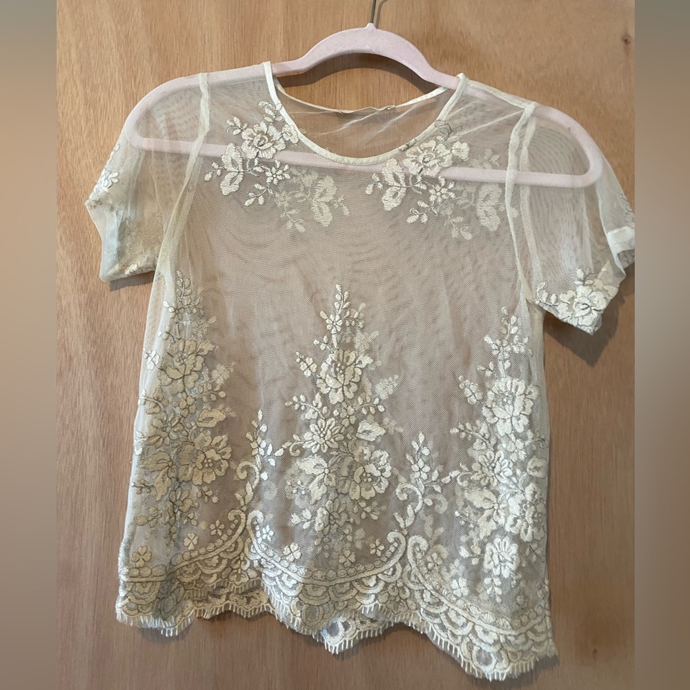 Mango sheer top with white embroidery